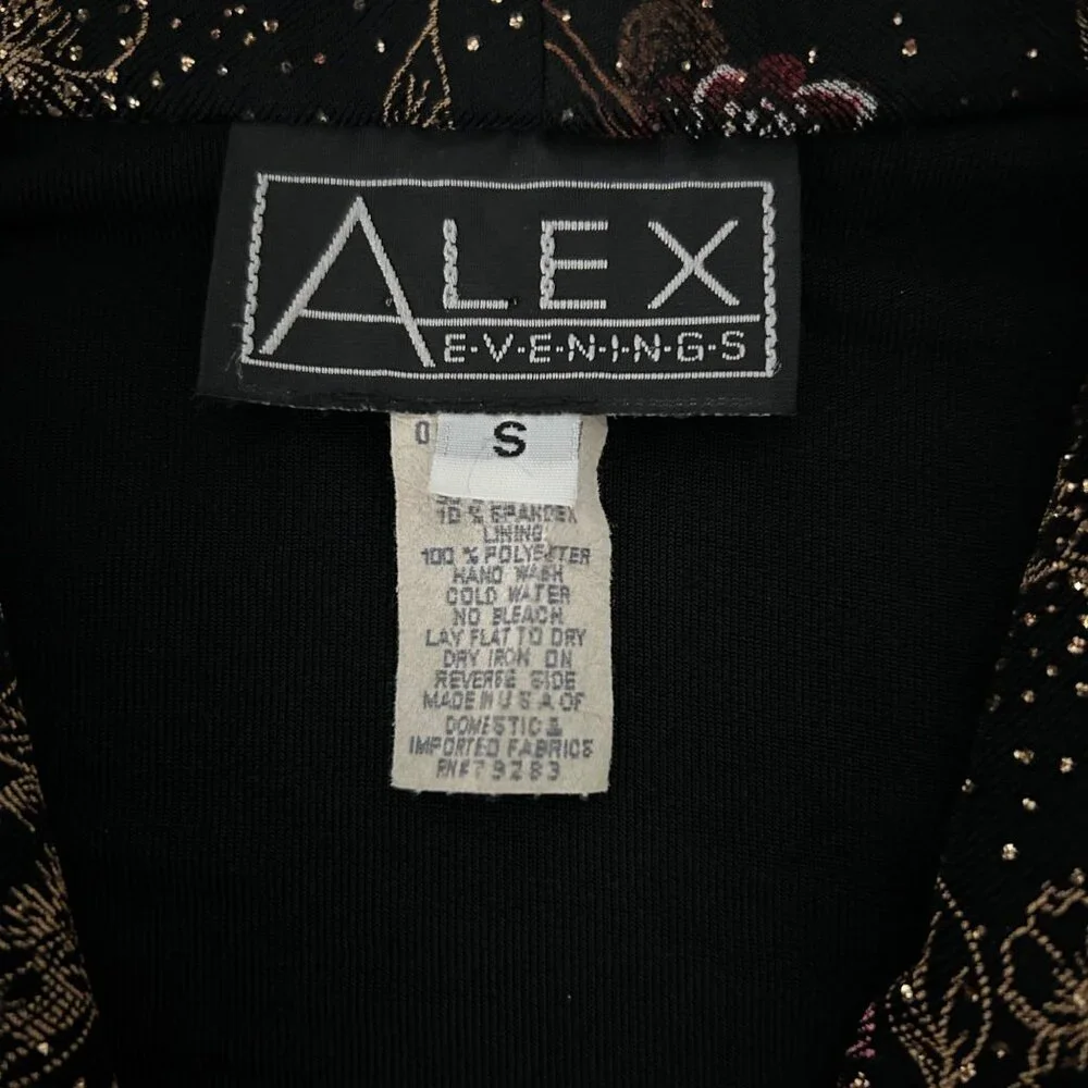 Alex Evenings Vintage Metallic Glitter Floral Design Open Front Jacket (S)